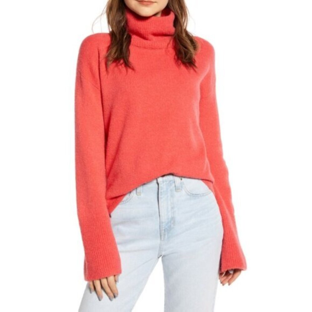 Something Navy Turtleneck Sweater Bright Red Orange SZ 1 NEW